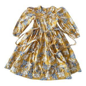 Mousefeathers Girls Dress Yellow Floral Long Sleeve Prairie Cottagecore